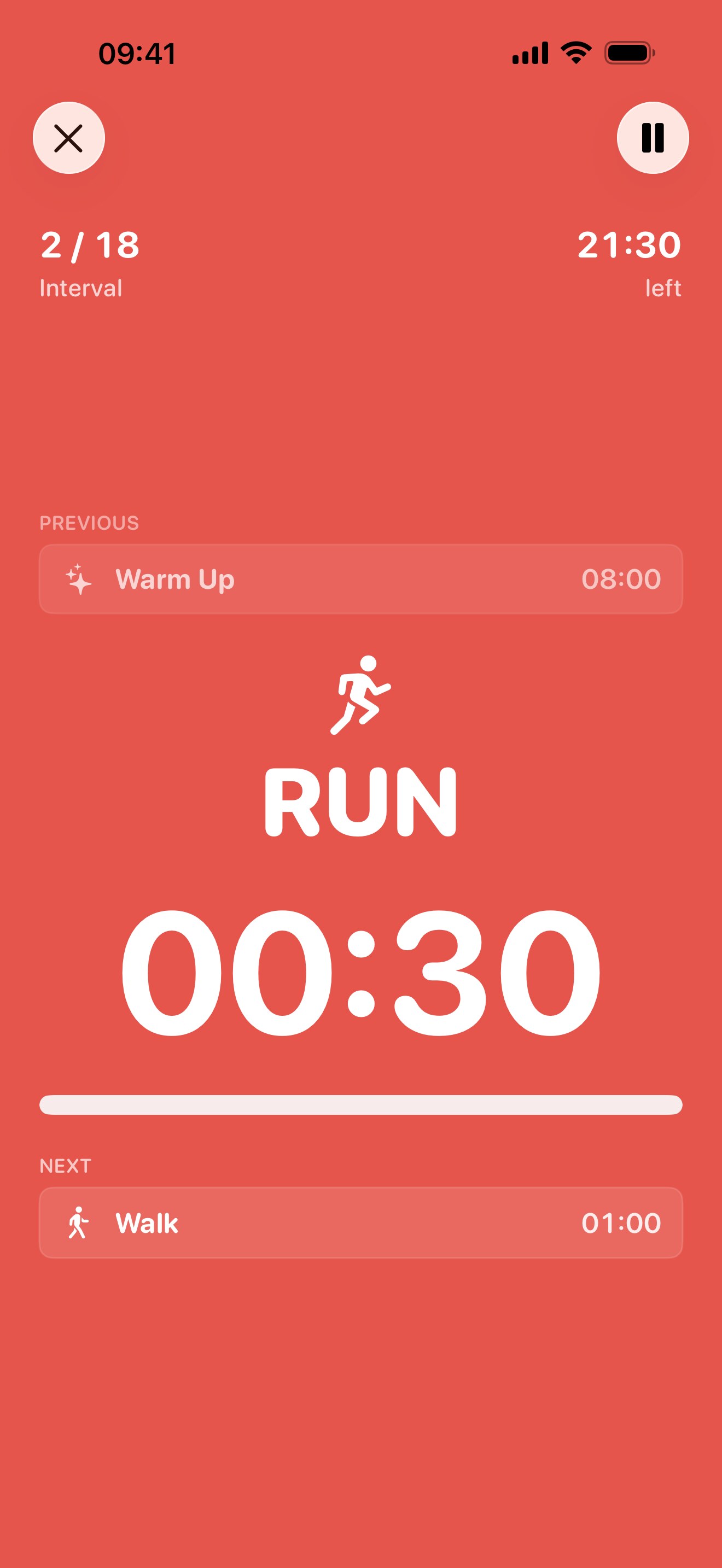 Interval Run active warm-up timer