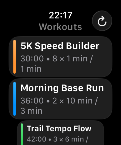 Saved Interval Run workouts on Apple Watch